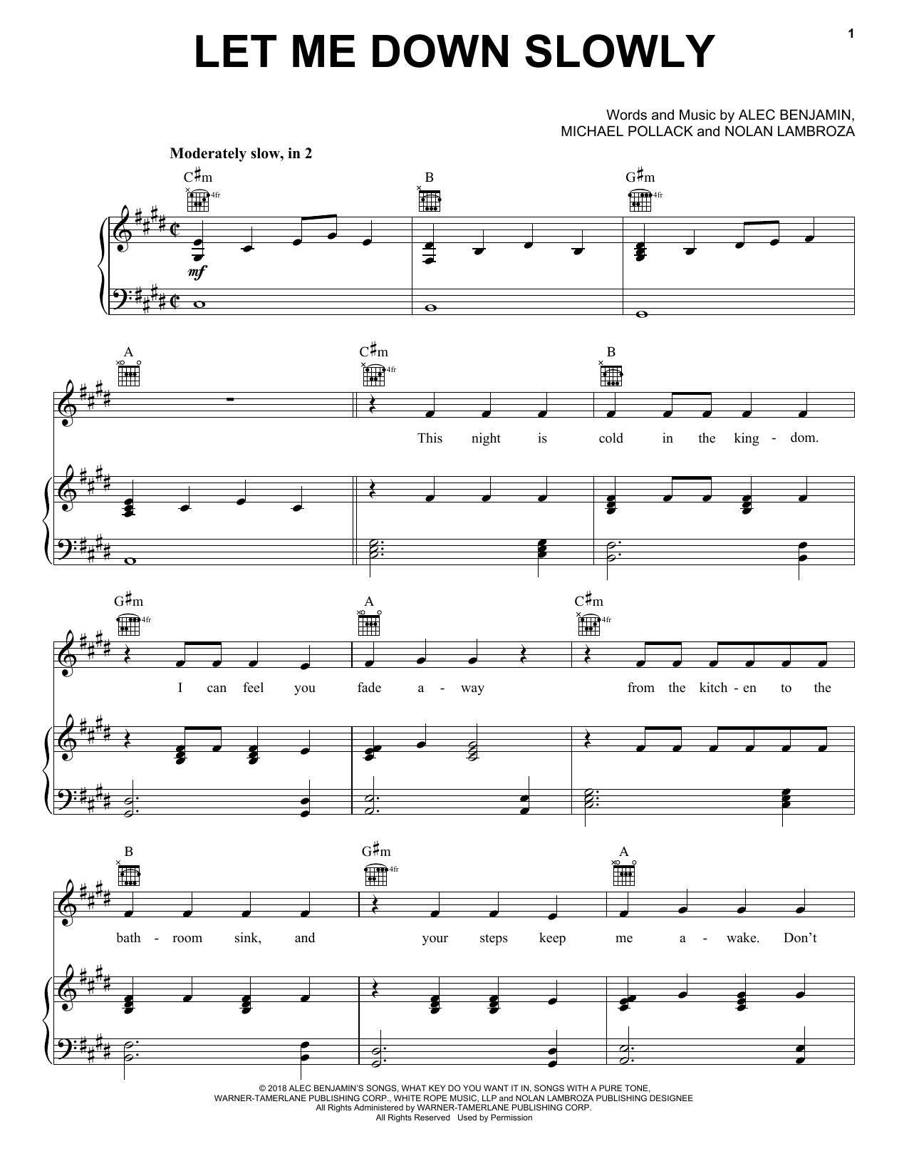 Alec Benjamin Let Me Down Slowly Sheet Music, Let Me Down Slowly music notes for Piano, Vocal & Guitar Chords (Right-Hand Melody) Sample Page