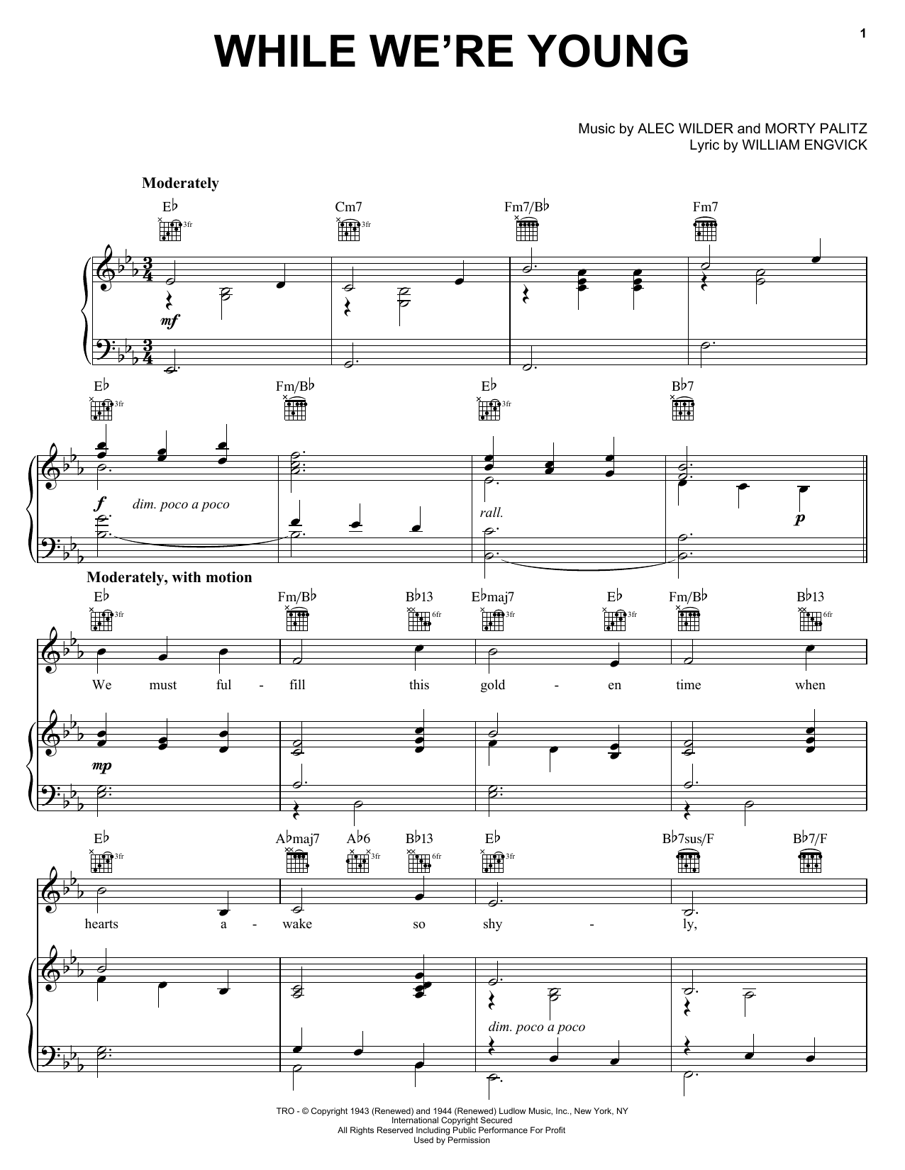 Learn to play Alec Wilder While We're Young sheet music for Piano, Vocal & Guitar (Right-Hand Melody) in minutes. Price: 6.9900$ Alec Wilder While We're Young sheet music notes and chords. Download Printable PDF.