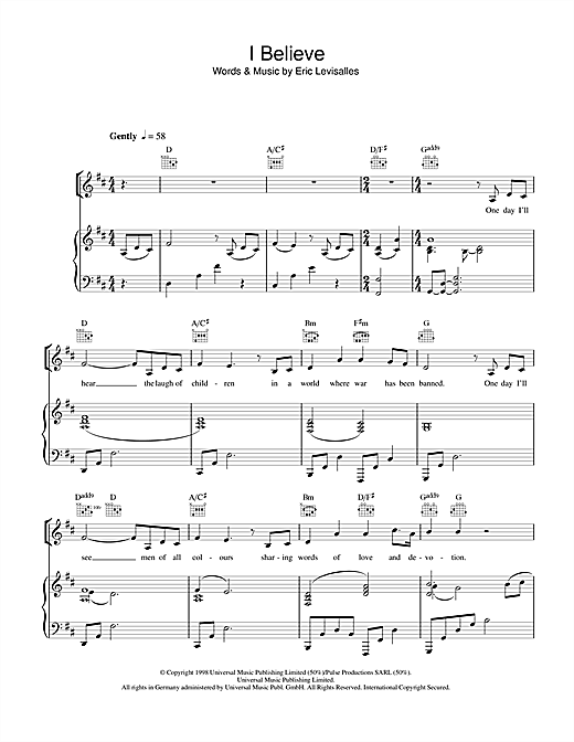 Aled Jones I Believe sheet music notes and chords. Download Printable PDF.