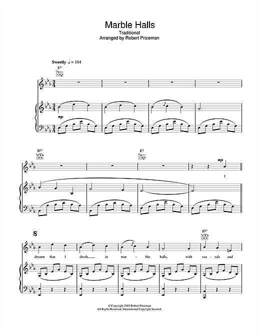Aled Jones Marble Halls sheet music notes and chords. Download Printable PDF.