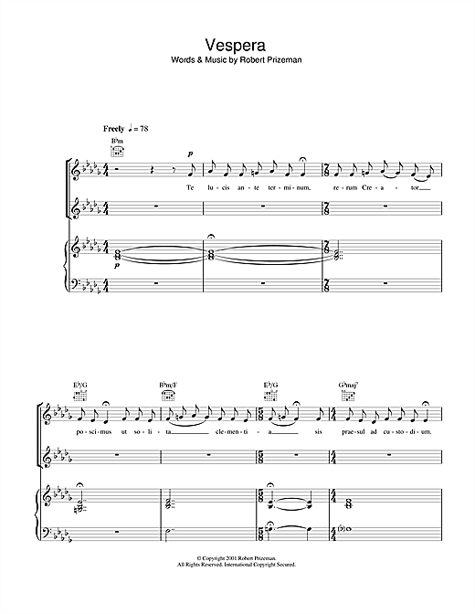 Aled Jones Vespera sheet music notes and chords. Download Printable PDF.