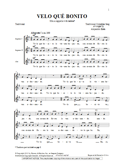 Alejandro Zuleta Velo Que Bonito sheet music notes and chords. Download Printable PDF.