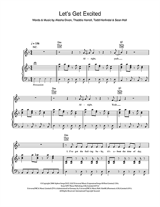 Learn to play Alesha Dixon Let's Get Excited sheet music for Piano, Vocal & Guitar in minutes. Price: 7.8900$ Alesha Dixon Let's Get Excited sheet music notes and chords. Download Printable PDF.