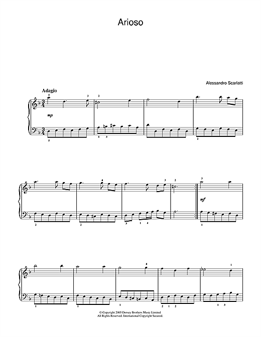 Alessandro Scarlatti Arioso sheet music notes and chords. Download Printable PDF.
