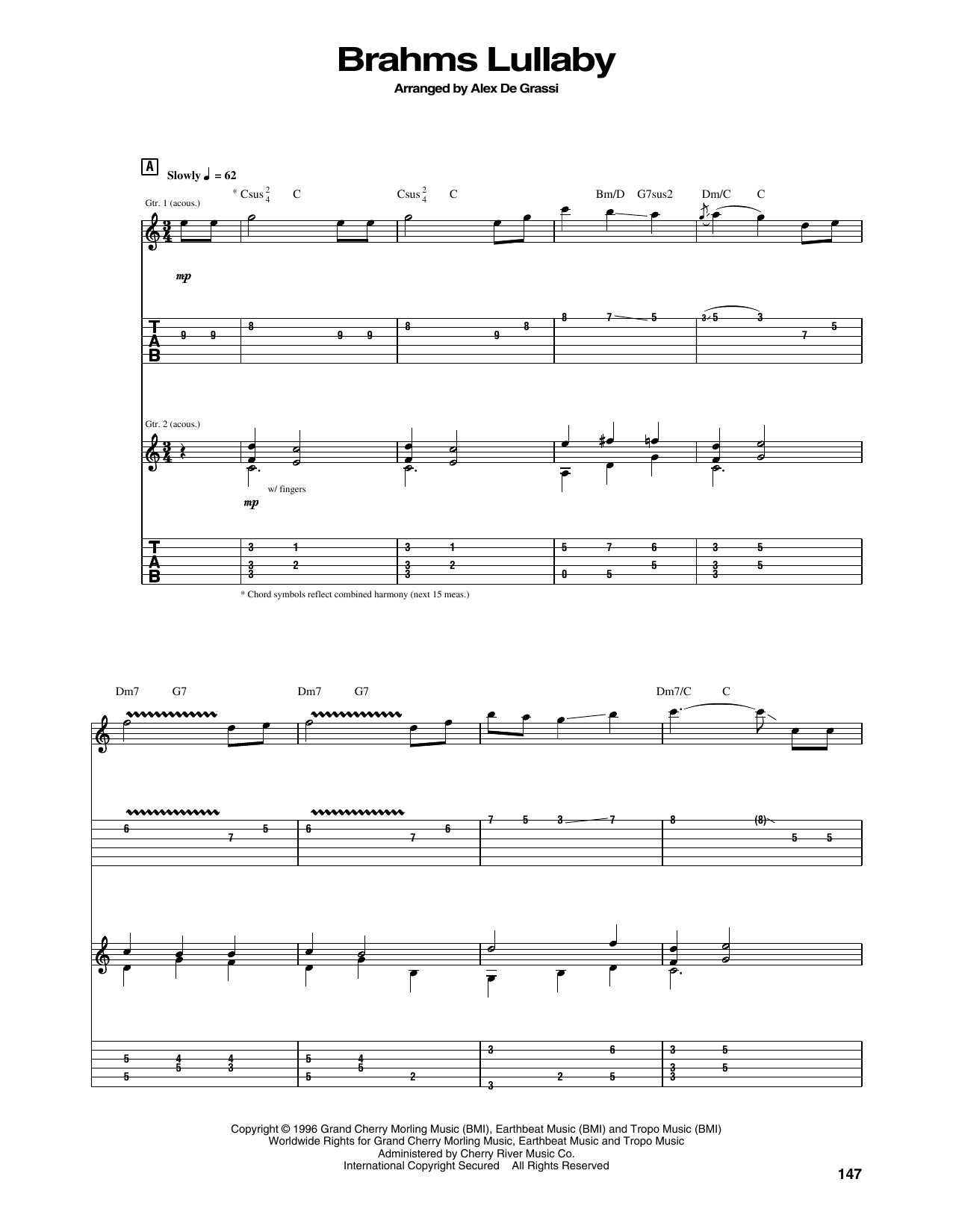 Galaxy uøkonomisk klasse Alex de Grassi "Brahms Lullaby" Sheet Music PDF Notes, Chords | Download,  Free Preview 1353493