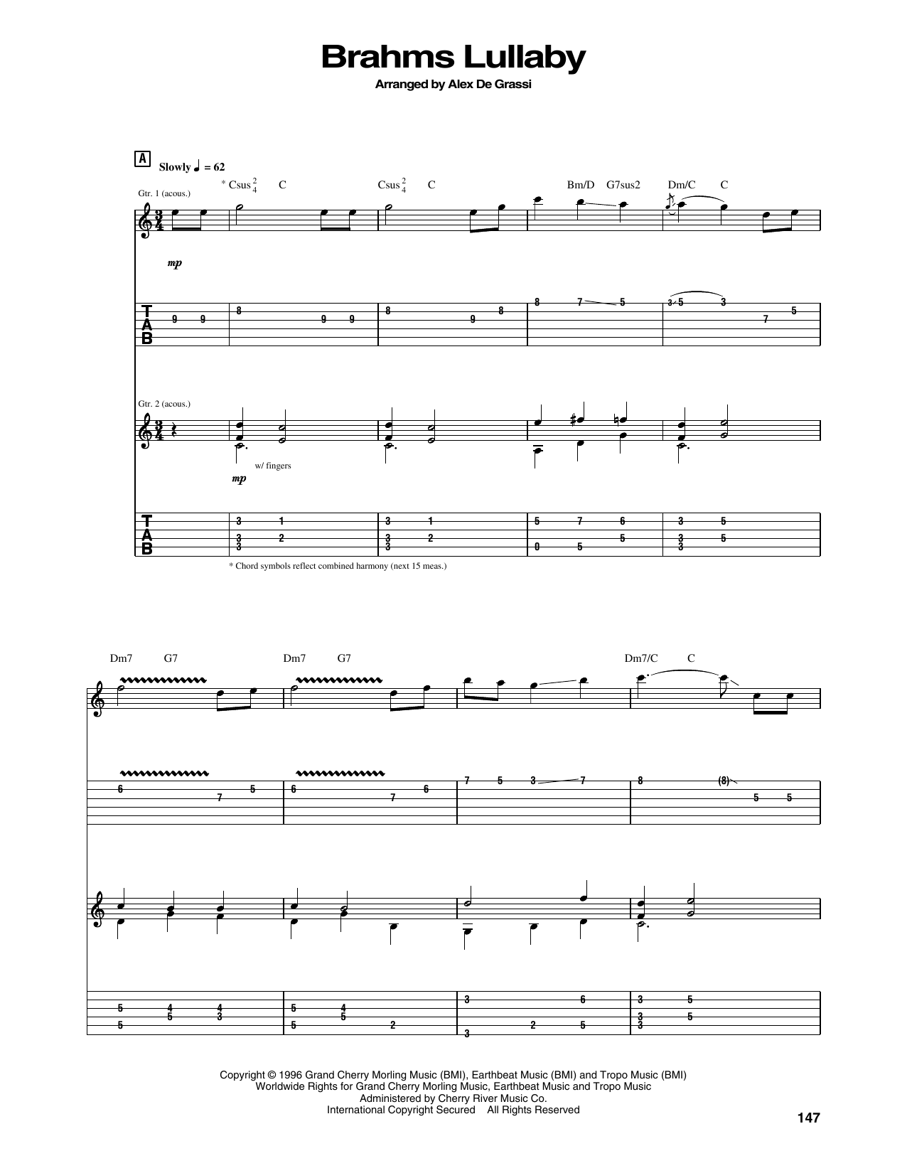 Alex de Grassi Brahms Lullaby sheet music notes and chords. Download Printable PDF.