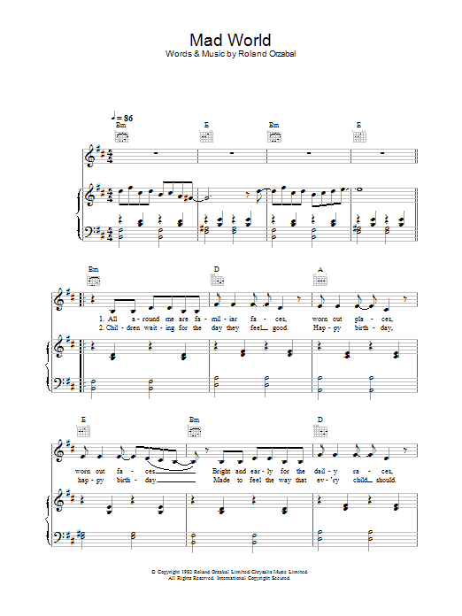 Mad World sheet music for guitar (tablature) (PDF)