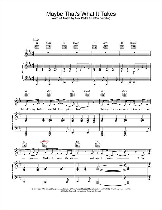 Alex Parks Maybe That's What It Takes sheet music notes and chords arranged for Lead Sheet / Fake Book