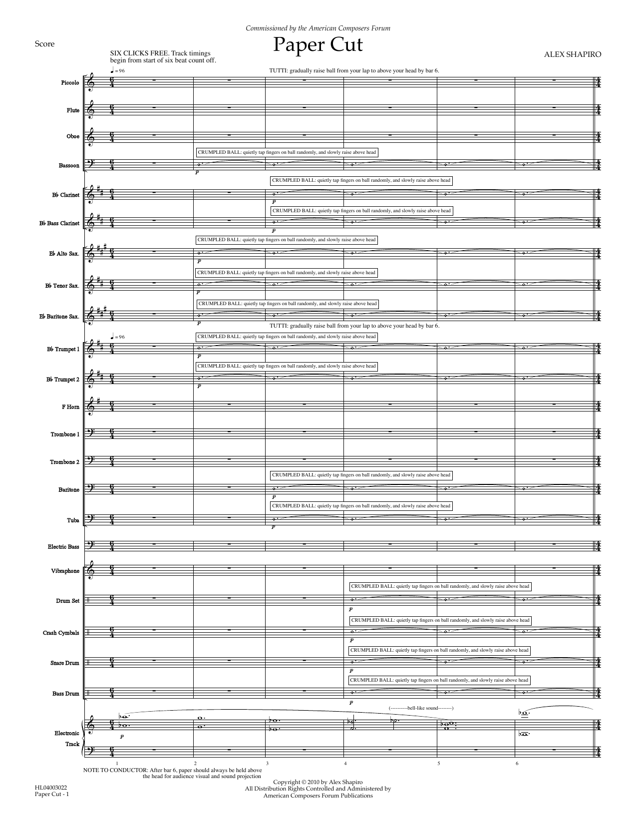 Learn to play Alex Shapiro Paper Cut - Full Score sheet music for Concert Band in minutes. Price: 11.9700$ Alex Shapiro Paper Cut - Full Score sheet music notes and chords arranged for Concert Band