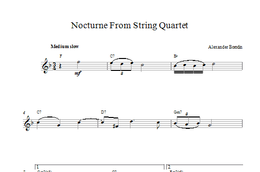 Alexander Borodin Nocturne From String Quartet No.2 sheet music notes and chords. Download Printable PDF.