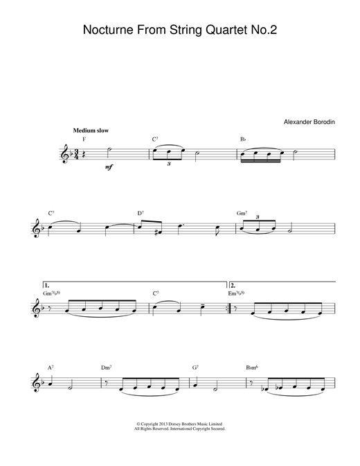 Alexander Borodin Nocturne From String Quartet No.2 sheet music notes and chords. Download Printable PDF.