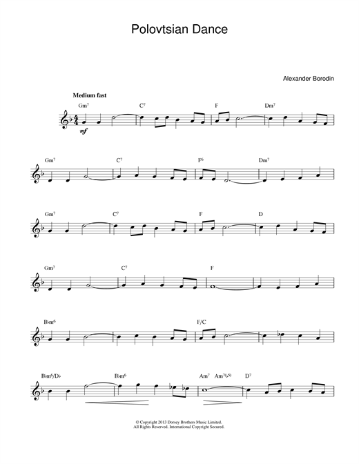 Alexander Borodin Polovtsian Dance Theme sheet music for Lead Sheet / Fake Book in minutes. Price: 6.9900$ Alexander Borodin Polovtsian Dance Theme sheet music notes and chords. Download Printable PDF.