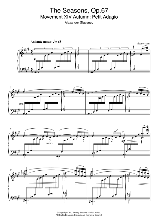 Alexander Glazunov The Seasons Op.67 sheet music notes and chords. Download Printable PDF.
