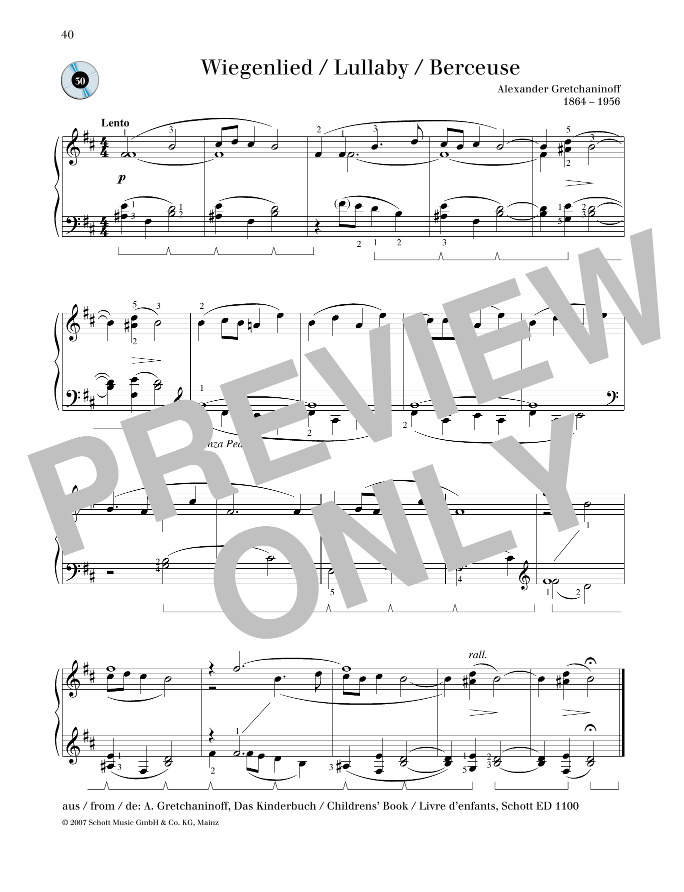 Alexander Gretchaninoff Lullaby sheet music notes and chords. Download Printable PDF.