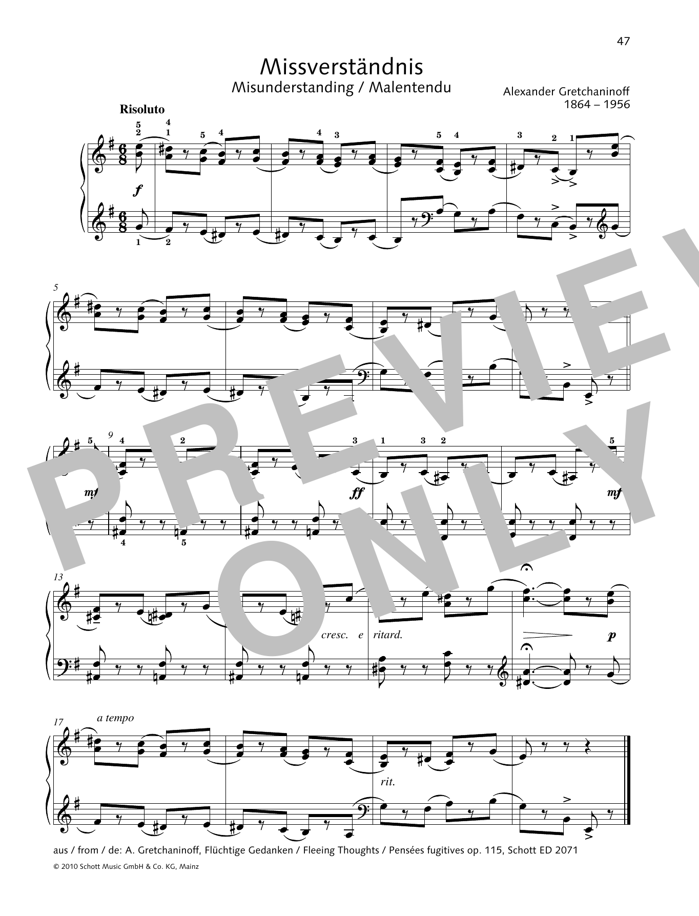 Alexander Gretchaninoff Misunderstanding sheet music notes and chords. Download Printable PDF.