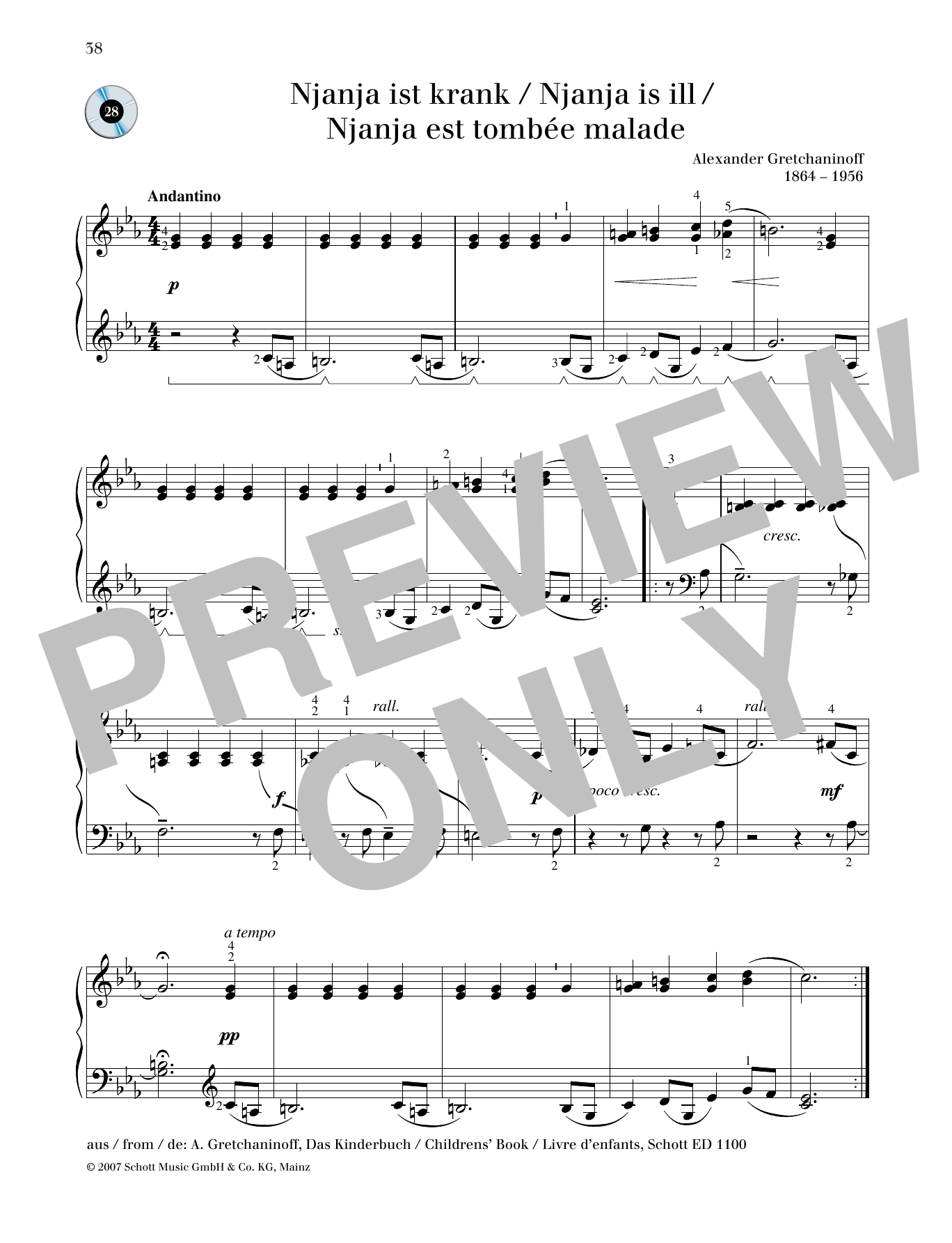 Alexander Gretchaninoff Njanja is ill sheet music notes and chords. Download Printable PDF.