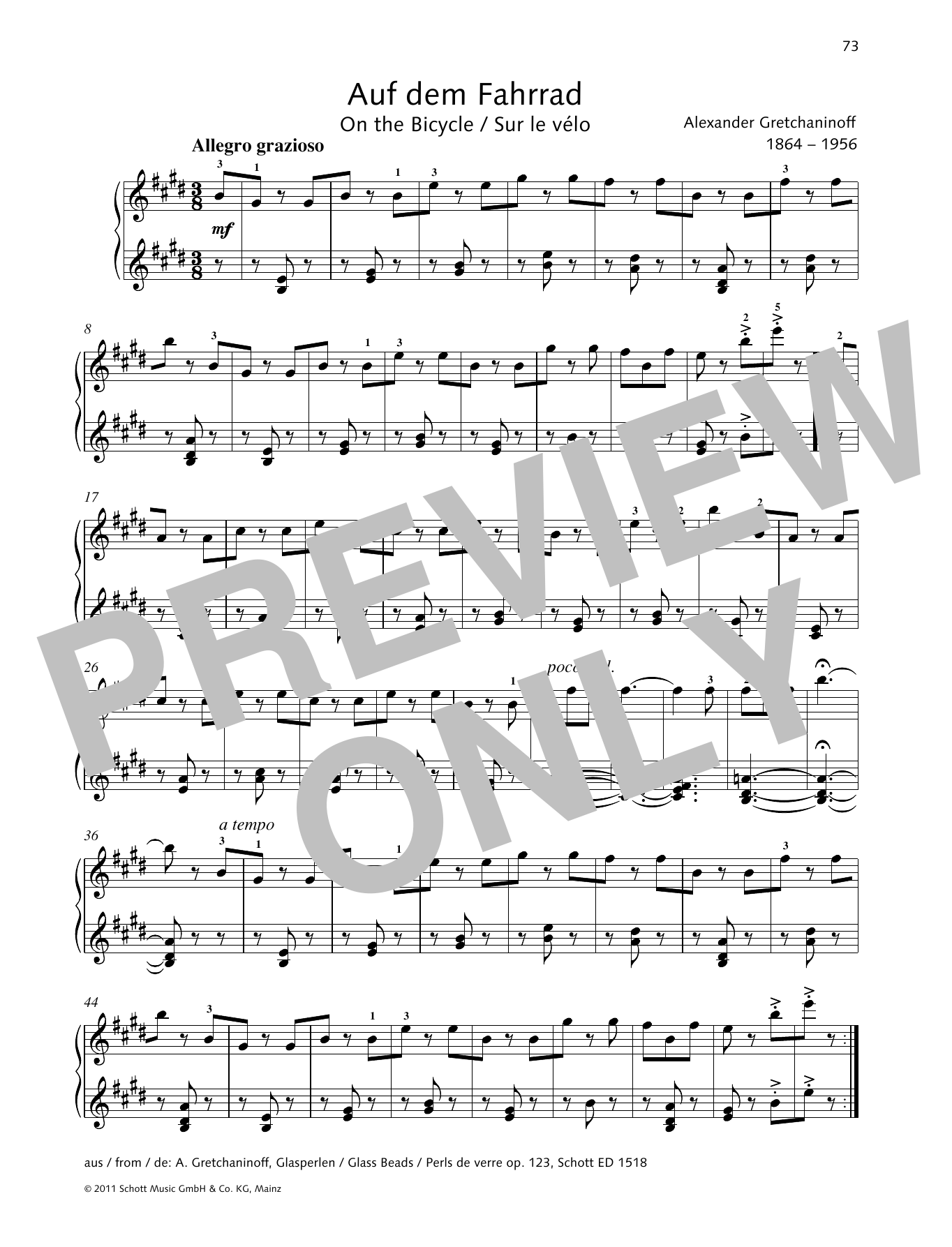Learn to play Alexander Gretchaninoff On the Bicycle sheet music for Piano Solo in minutes. Price: 6.9900$ Alexander Gretchaninoff On the Bicycle sheet music notes and chords arranged for Piano Solo