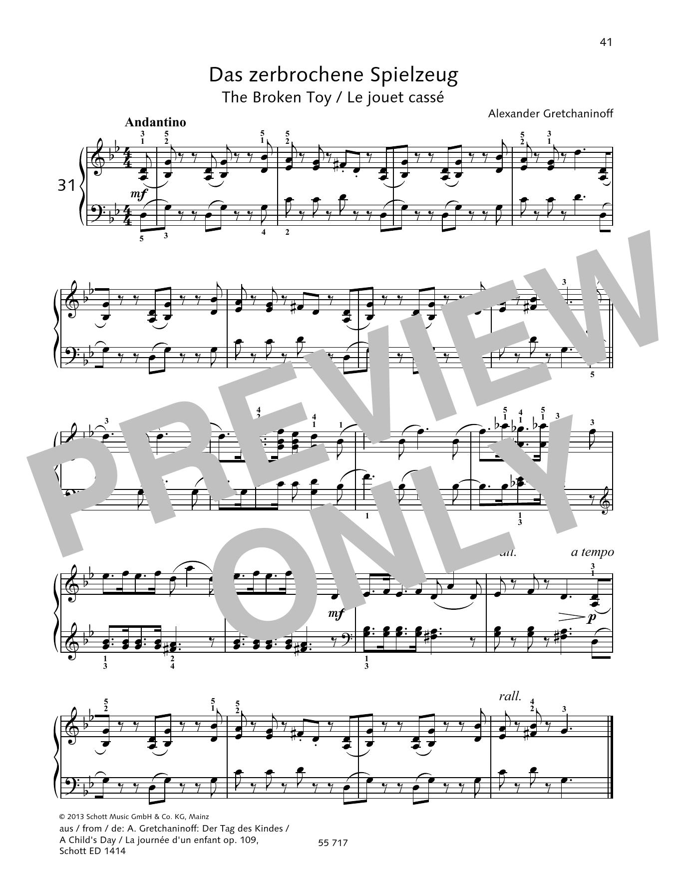 Alexander Gretchaninoff The Broken Toy sheet music notes and chords. Download Printable PDF.