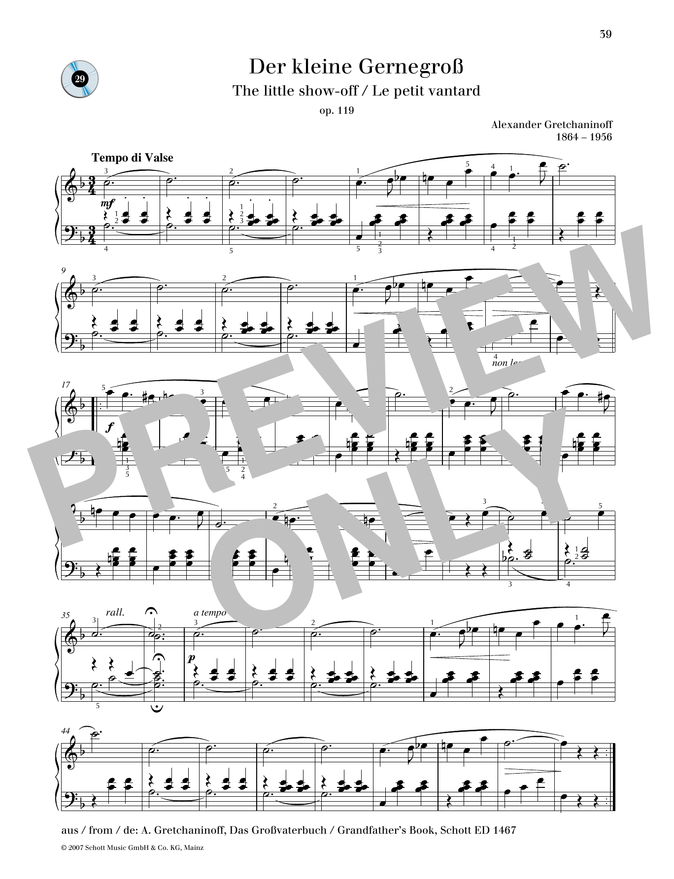 Alexander Gretchaninoff The Little Show-Off sheet music notes and chords. Download Printable PDF.