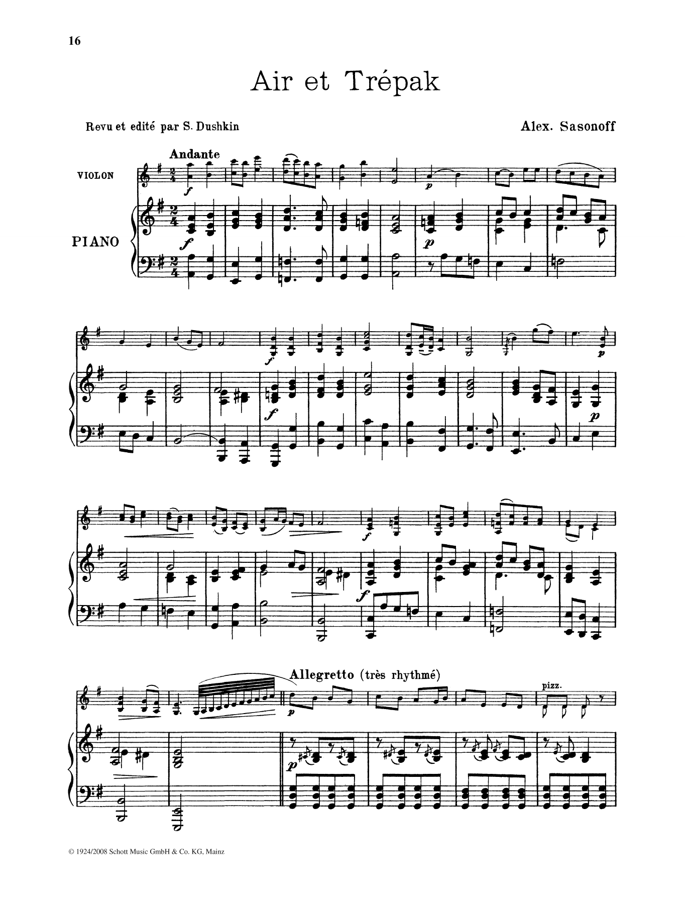 Alexander Sasonoff Air et Trepak sheet music notes and chords. Download Printable PDF.