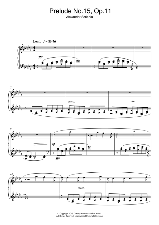 Learn to play Alexander Scriabin Prelude In D Flat Major No. 15, Op.11 sheet music for Piano Solo in minutes. Alexander Scriabin Prelude In D Flat Major No. 15, Op.11 sheet music notes and chords
