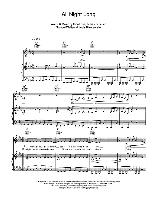 Alexandra Burke All Night Long sheet music notes and chords. Download Printable PDF.