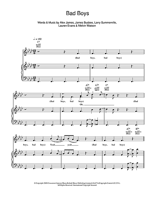 Alexandra Burke Bad Boys sheet music notes and chords. Download Printable PDF.