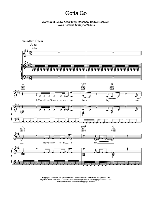 Alexandra Burke Gotta Go sheet music notes and chords. Download Printable PDF.