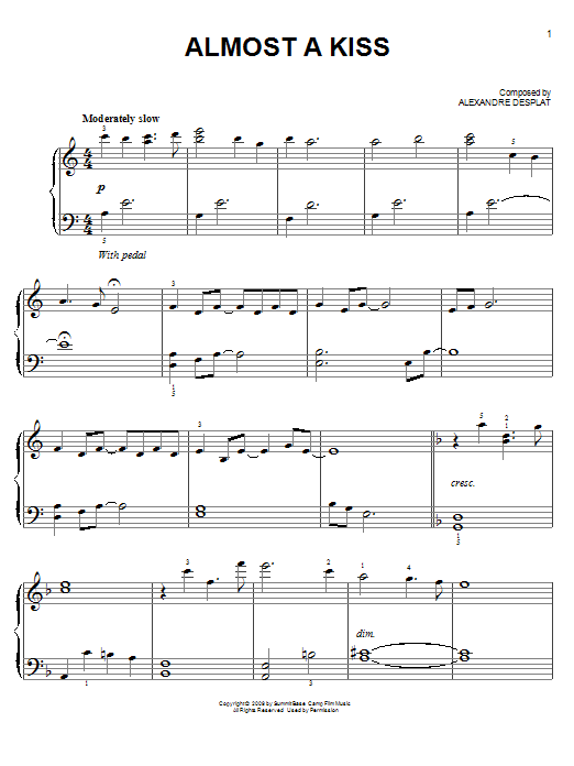 Alexandre Desplat Almost A Kiss sheet music notes and chords. Download Printable PDF.