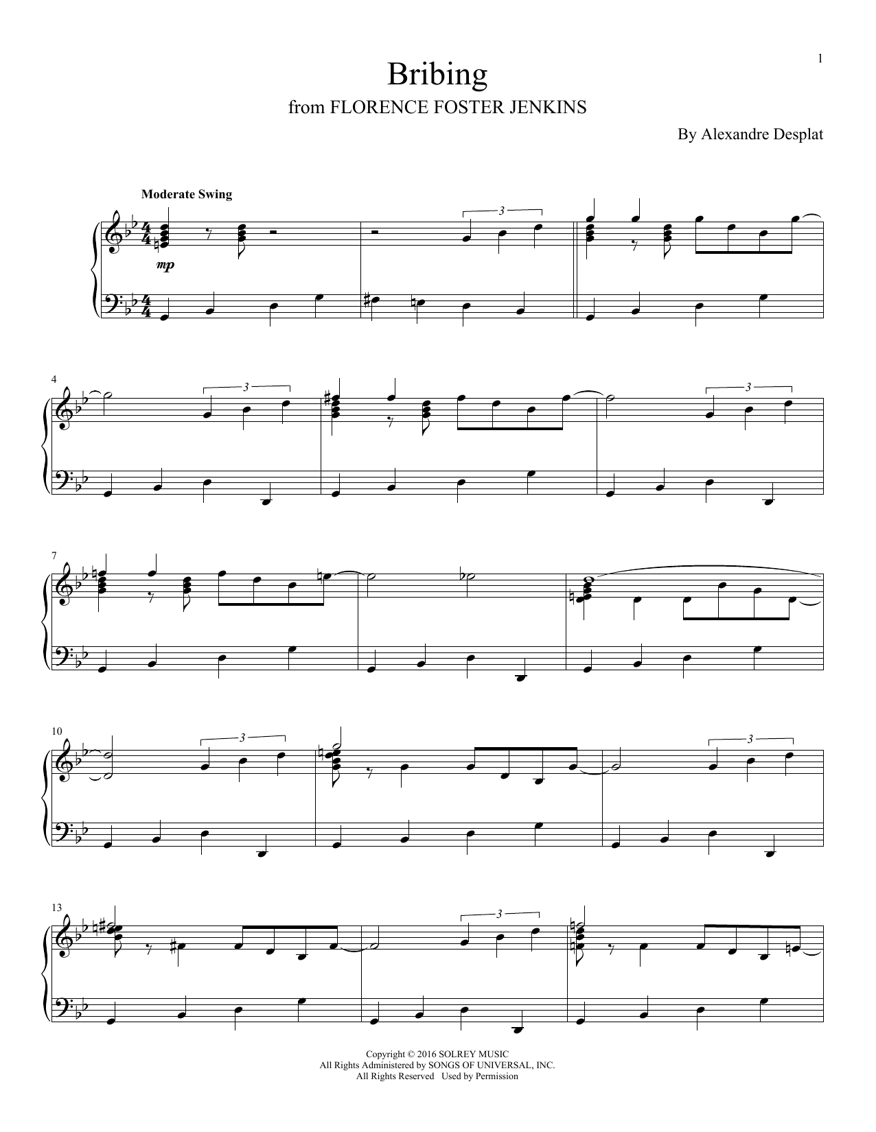 Learn to play Alexandre Desplat Bribing sheet music for Piano Solo in minutes. Alexandre Desplat Bribing sheet music notes and chords. Download Printable PDF.