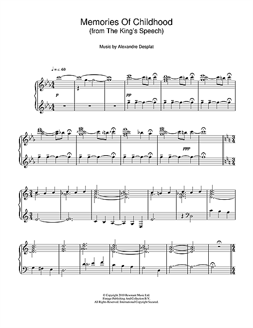 Learn to play Alexandre Desplat Memories Of Childhood (from The King's Speech) sheet music for Piano Solo in minutes. Alexandre Desplat Memories Of Childhood (from The King's Speech) sheet music notes and chords. Download Printable PDF.