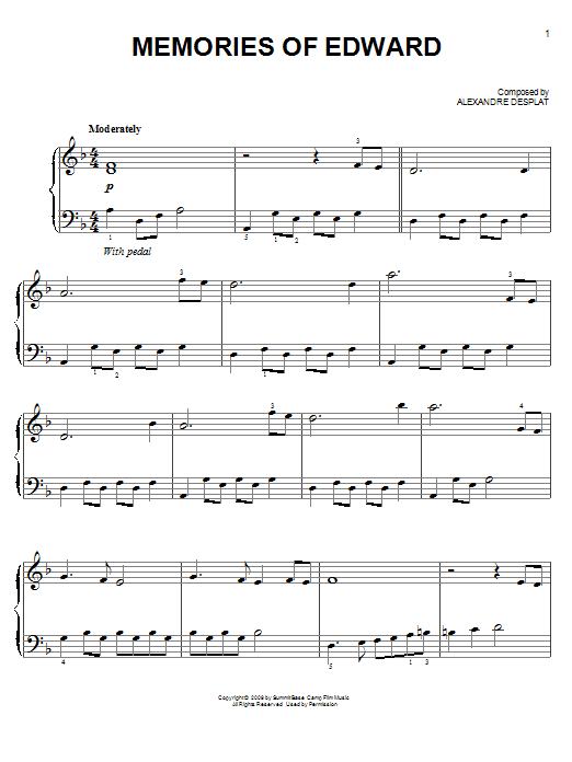Alexandre Desplat Memories Of Edward sheet music notes and chords arranged for Big Note Piano