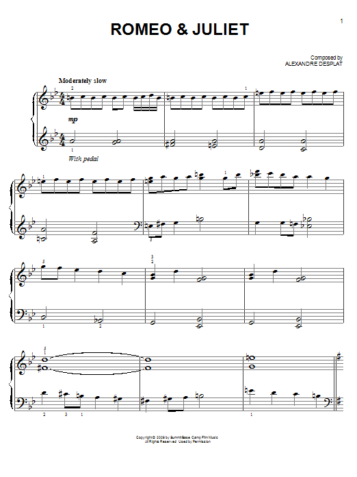 Alexandre Desplat "Romeo & Juliet" Sheet Music Notes ...