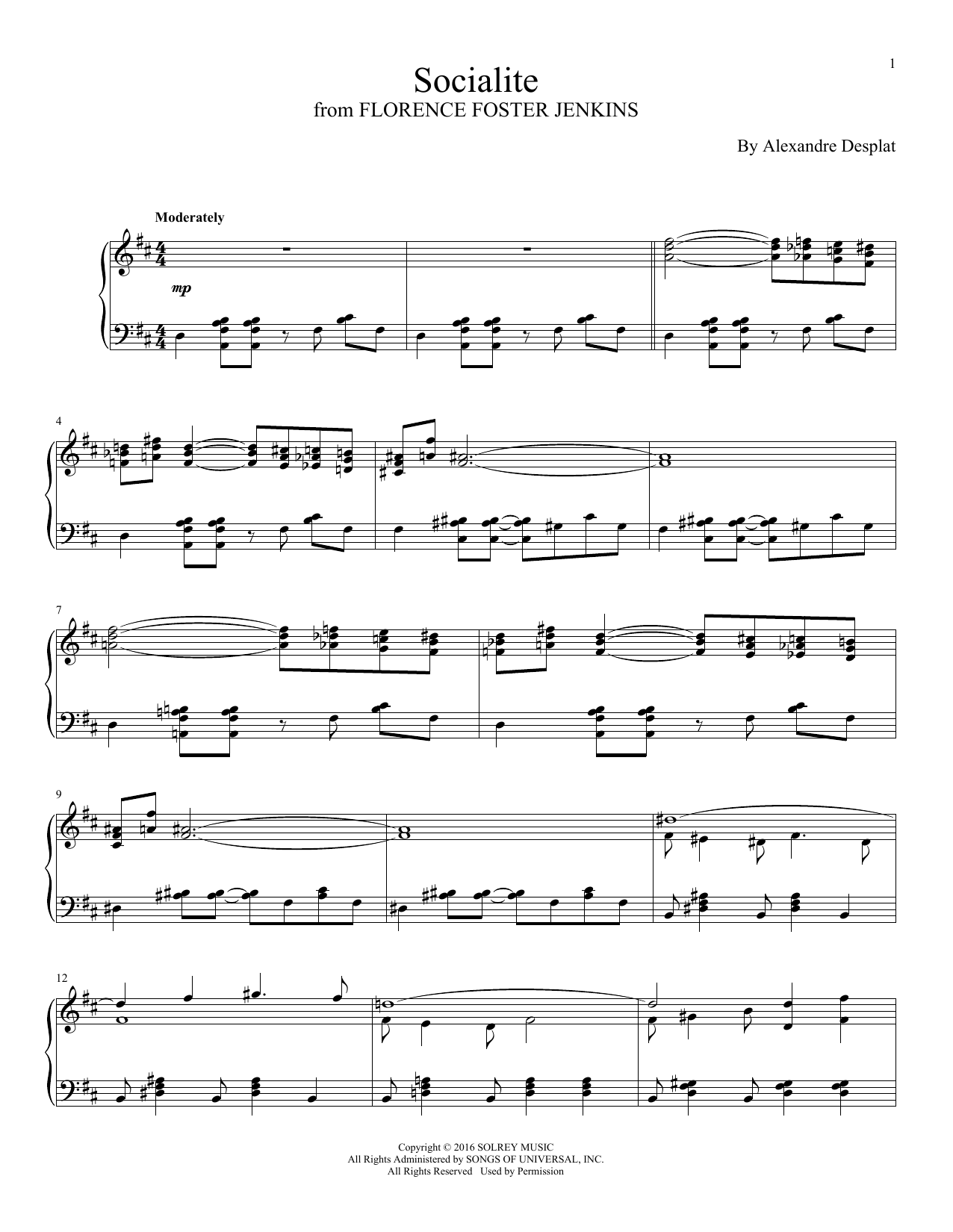 Alexandre Desplat Socialite sheet music notes and chords. Download Printable PDF.