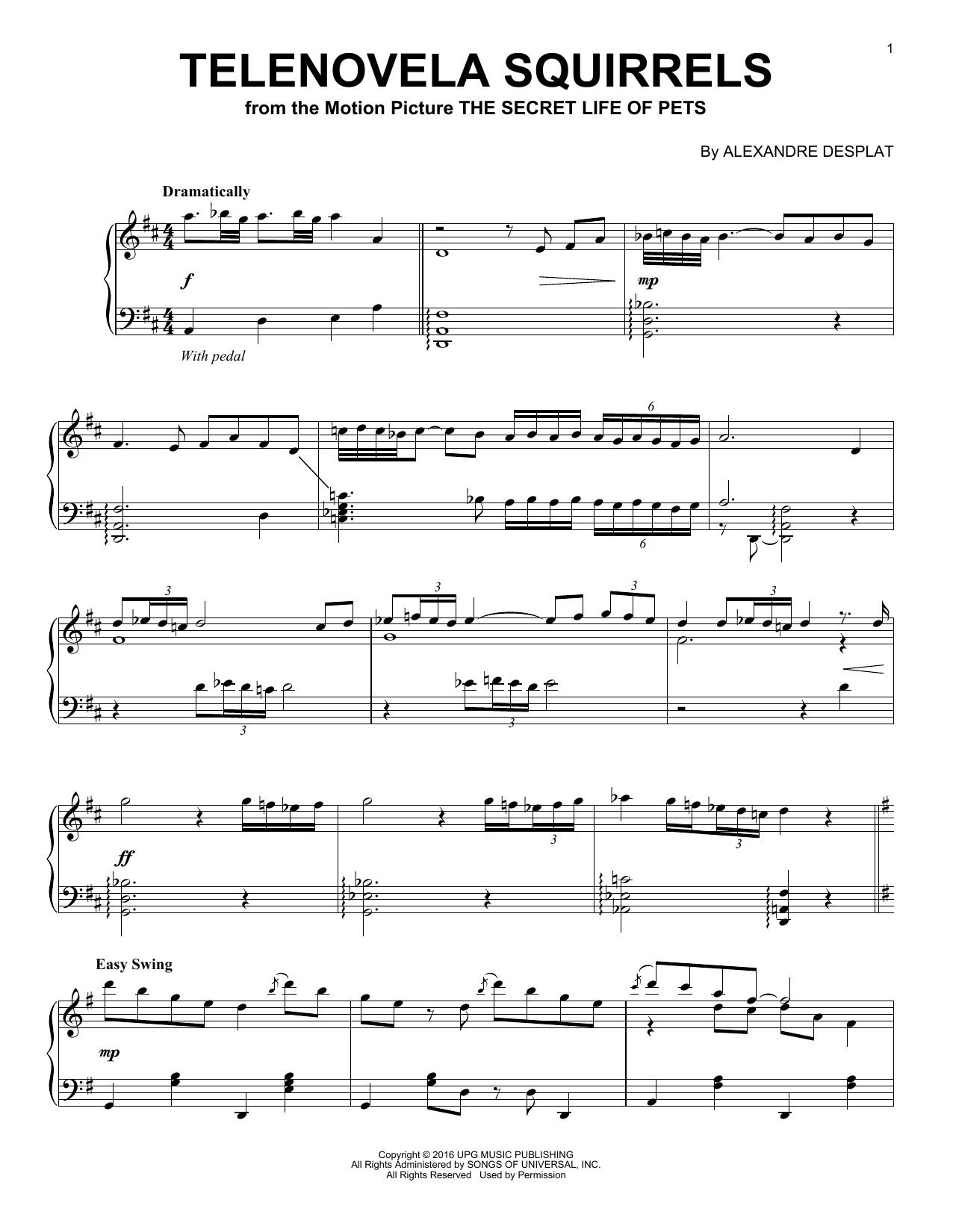 Alexandre Desplat Telenovela Squirrels sheet music notes and chords. Download Printable PDF.