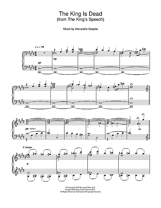 Learn to play Alexandre Desplat The King Is Dead (from The King's Speech) sheet music for Piano Solo in minutes. Alexandre Desplat The King Is Dead (from The King's Speech) sheet music notes and chords