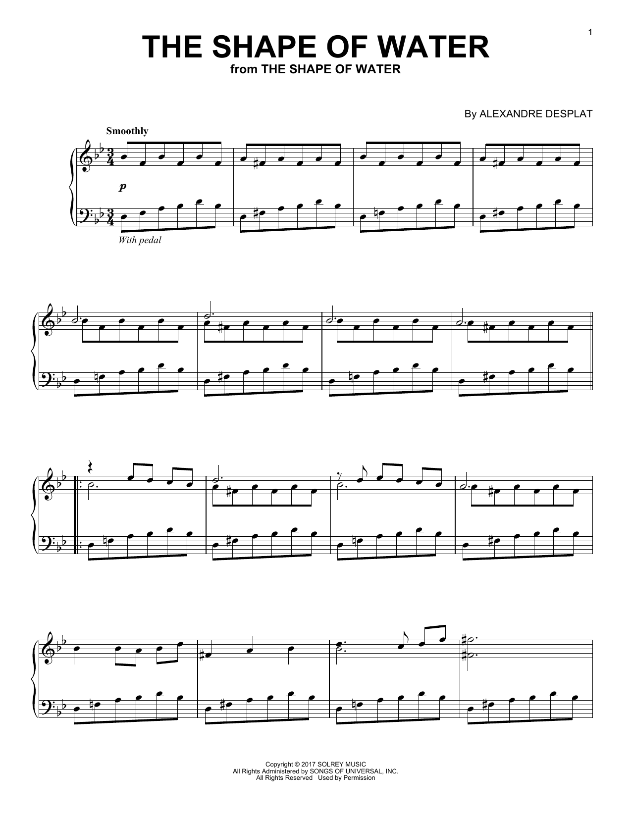 Alexandre Desplat The Shape Of Water (from 'The Shape Of Water') sheet music notes and chords arranged for Piano Solo