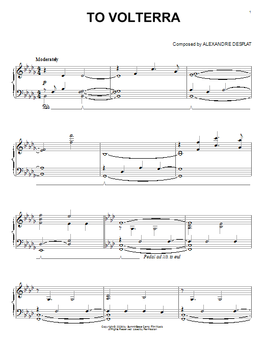 Learn to play Alexandre Desplat To Volterra sheet music for Easy Piano in minutes. Alexandre Desplat To Volterra sheet music notes and chords