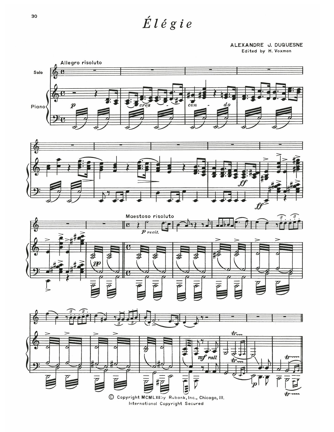 Alexandre Duquesne Elegie sheet music notes and chords. Download Printable PDF.