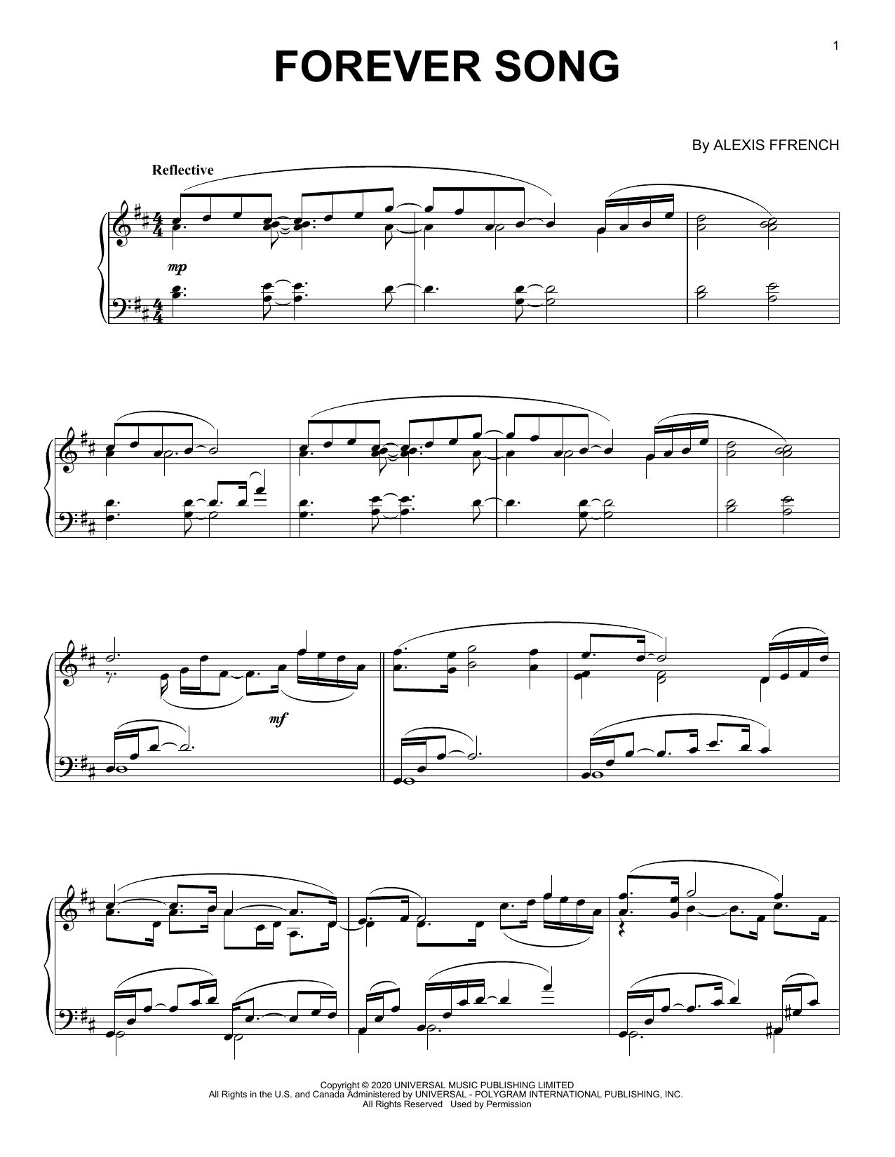 Alexis Ffrench Forever Song sheet music notes and chords. Download Printable PDF.