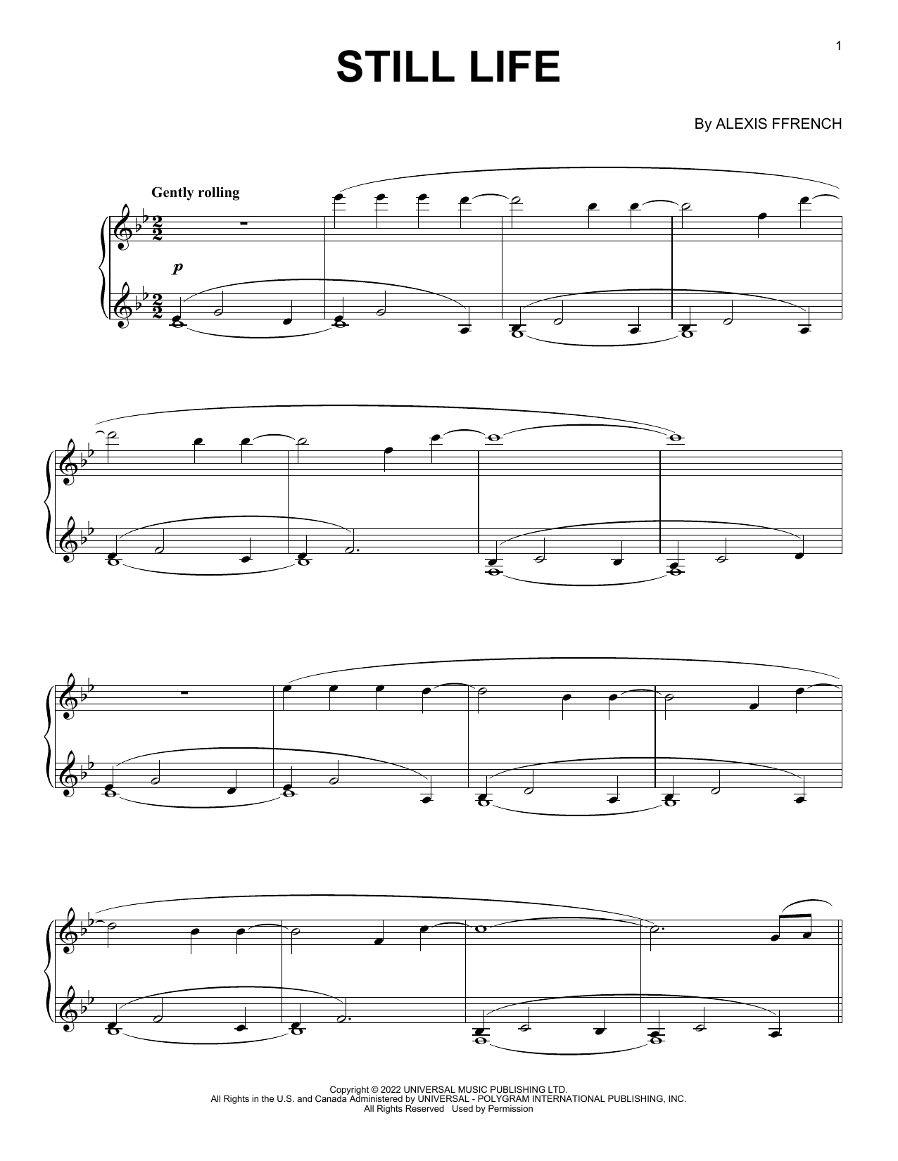 Alexis Ffrench Still Life sheet music notes and chords. Download Printable PDF.