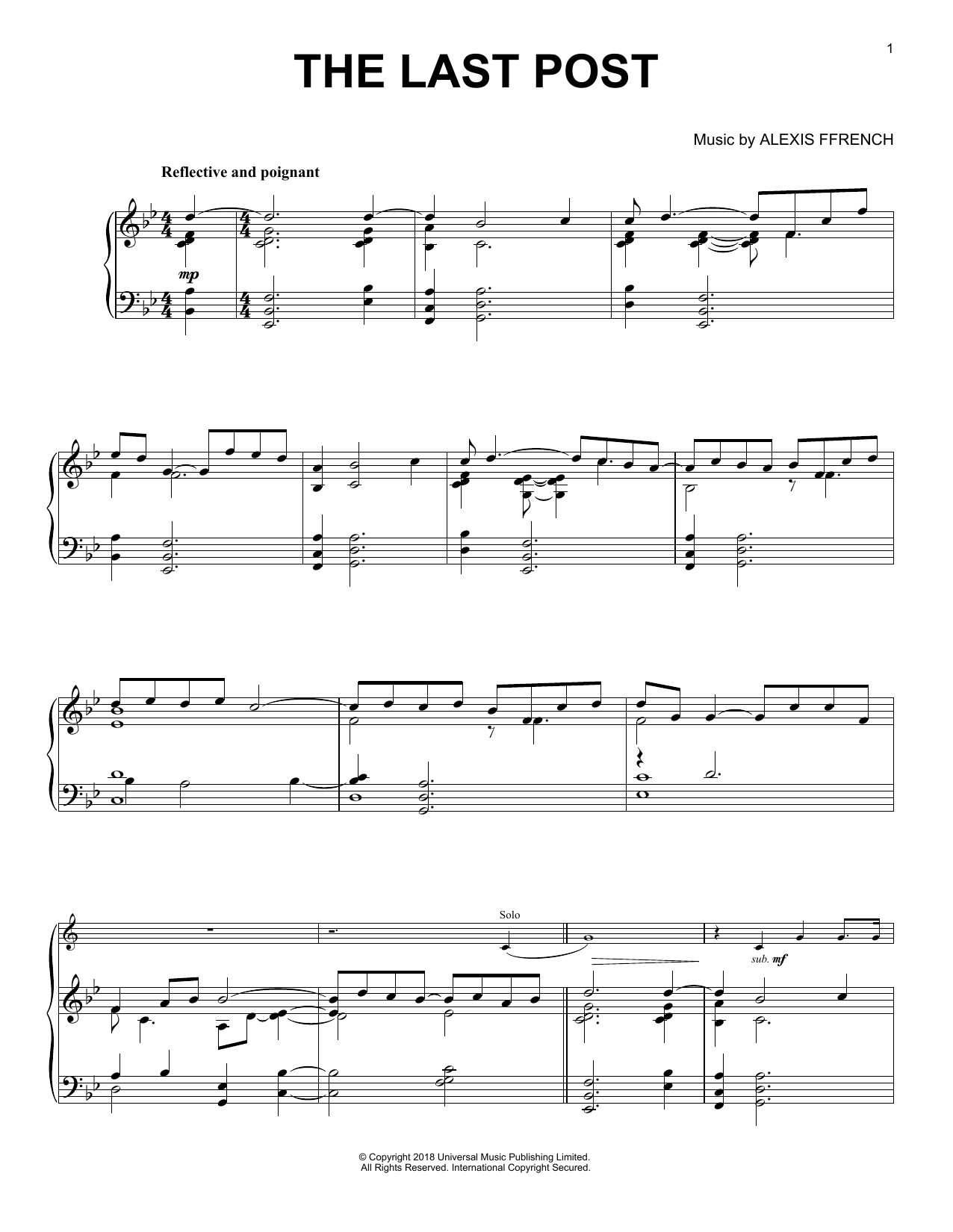 Alexis Ffrench "The Last Post (Evolution)" Sheet Music PDF Notes