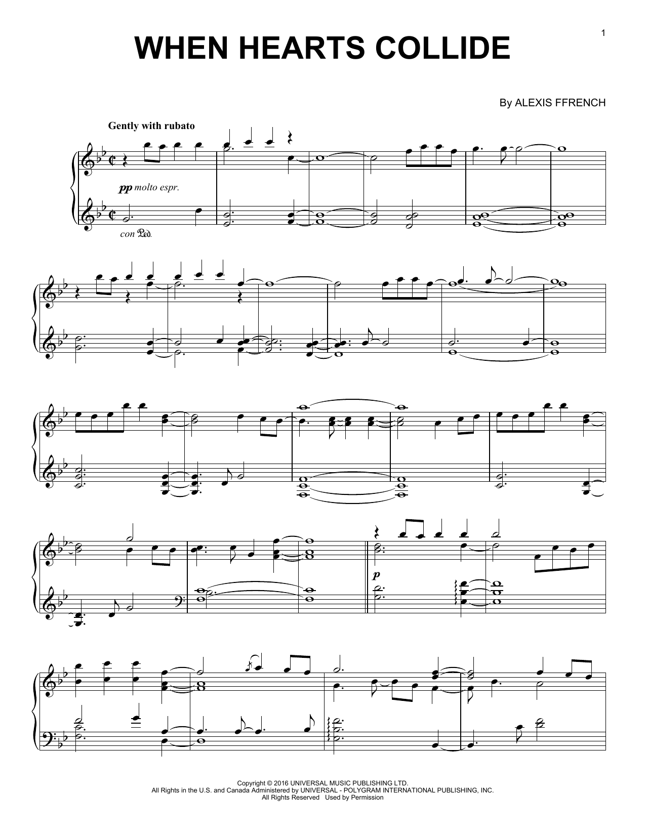 Alexis Ffrench When Hearts Collide sheet music notes and chords. Download Printable PDF.