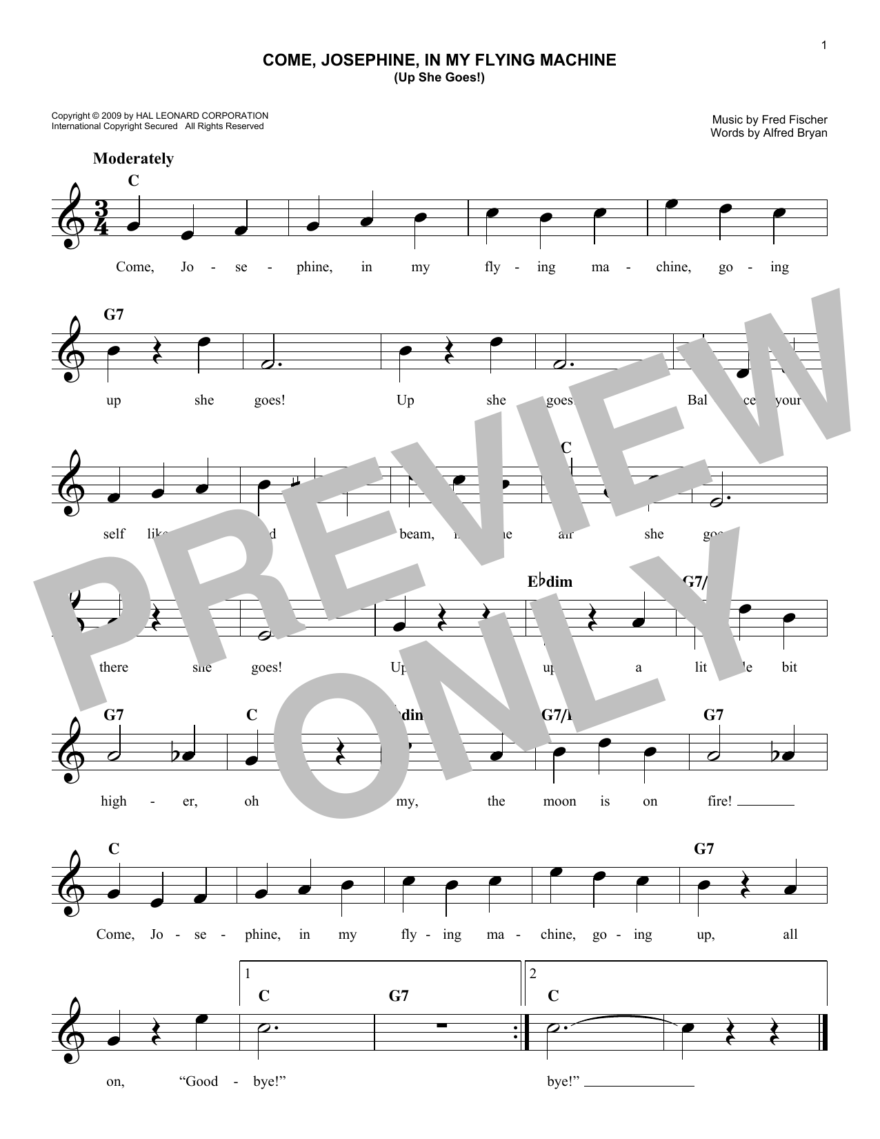 Alfred Bryan Come, Josephine In My Flying Machine (Up She Goes!) sheet music notes and chords arranged for Easy Lead Sheet / Fake Book