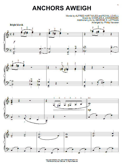 Learn to play Alfred Hart Miles Anchors Aweigh sheet music for Piano Solo in minutes. Alfred Hart Miles Anchors Aweigh sheet music notes and chords. Download Printable PDF.