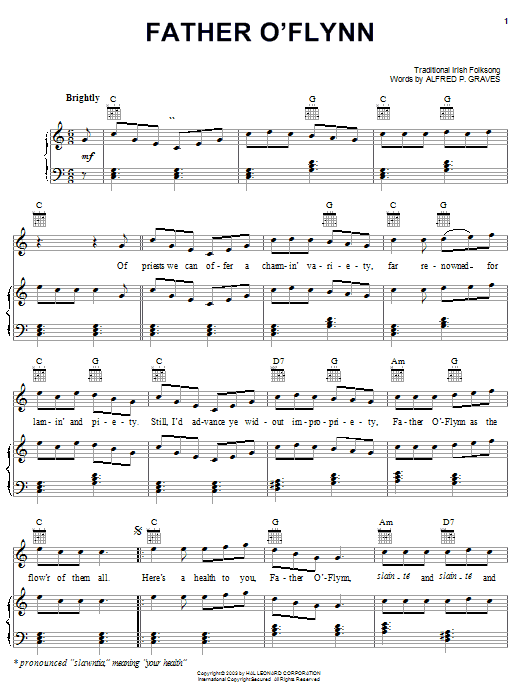 Learn to play Alfred P. Graves Father O'Flynn sheet music for Piano, Vocal & Guitar (Right-Hand Melody) in minutes. Price: 6.9900$ Alfred P. Graves Father O'Flynn sheet music notes and chords. Download Printable PDF.