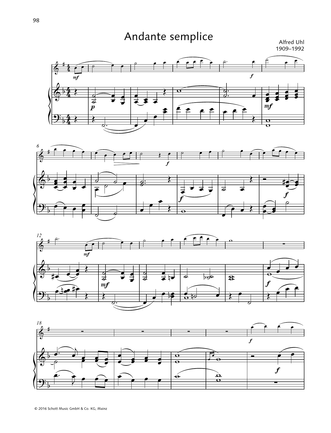 Alfred Uhl Andante Semplice sheet music notes and chords. Download Printable PDF.