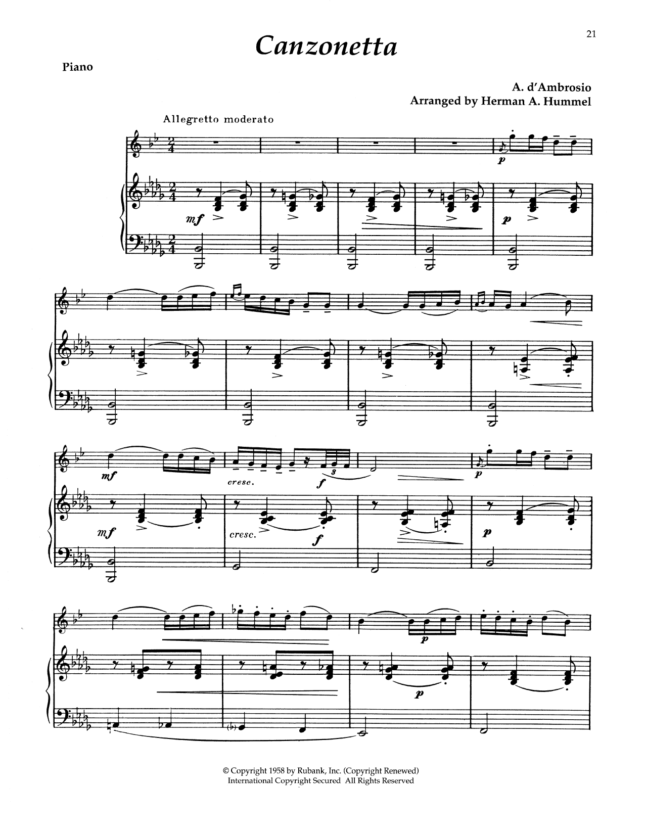 Alfredo d'Ambrosio Canzonetta No. 1, Op. 6 sheet music notes and chords. Download Printable PDF.