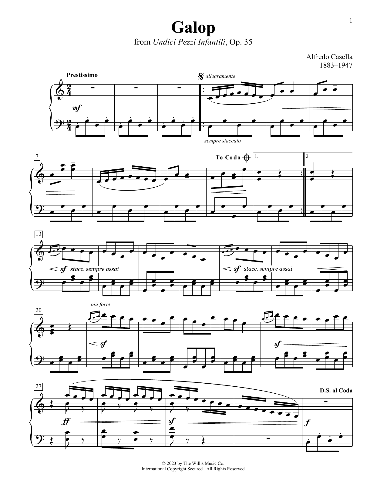 Alfredo Casella Galop sheet music notes and chords. Download Printable PDF.