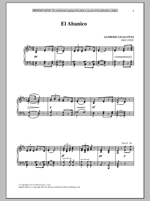 Alfredo Javaloyes El Abanico sheet music notes and chords. Download Printable PDF.